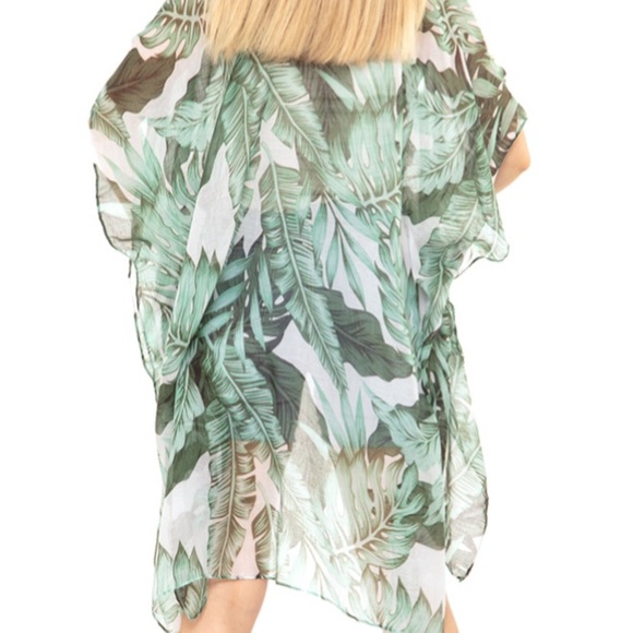 NEW Boho Tropical Leaves Kimono Coverup - Picture 3 of 9